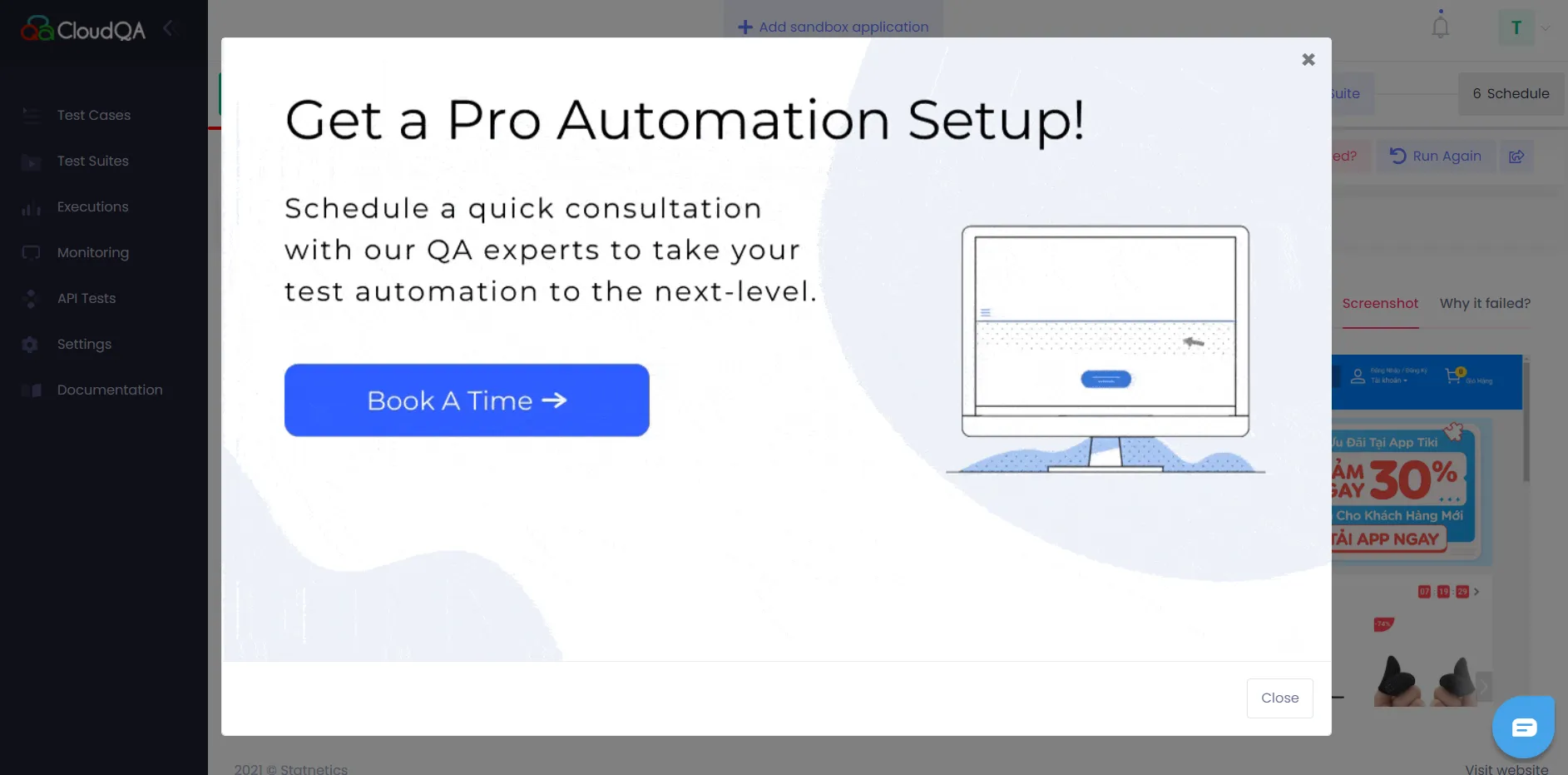 CloudQA interrupts your test run constantly with this annoying salesy message CloudQA interrupts your test run constantly with this annoying salesy message