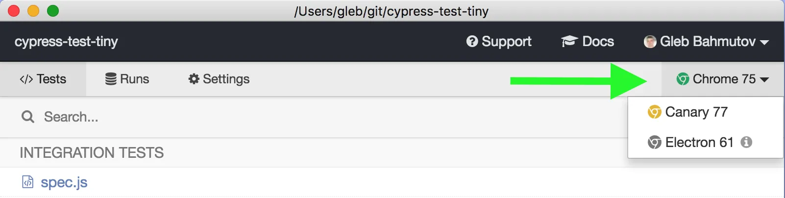 Cypress only supports Chrome, Canary and Electron Cypress only supports Chrome, Canary and Electron