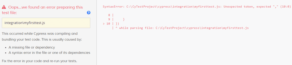 Cypress cryptic error