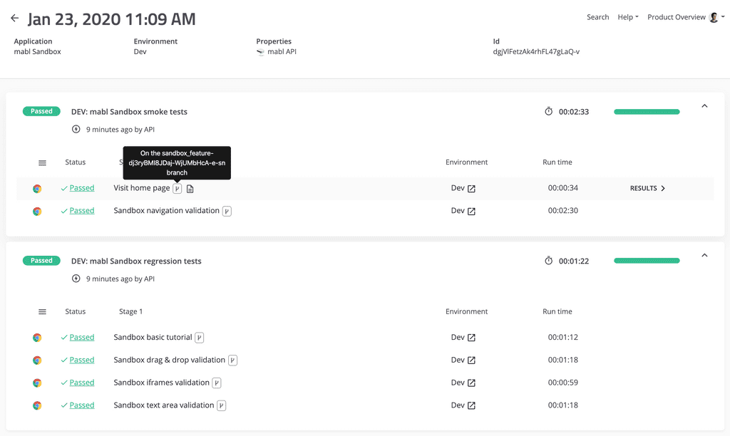 Test results on Mabl