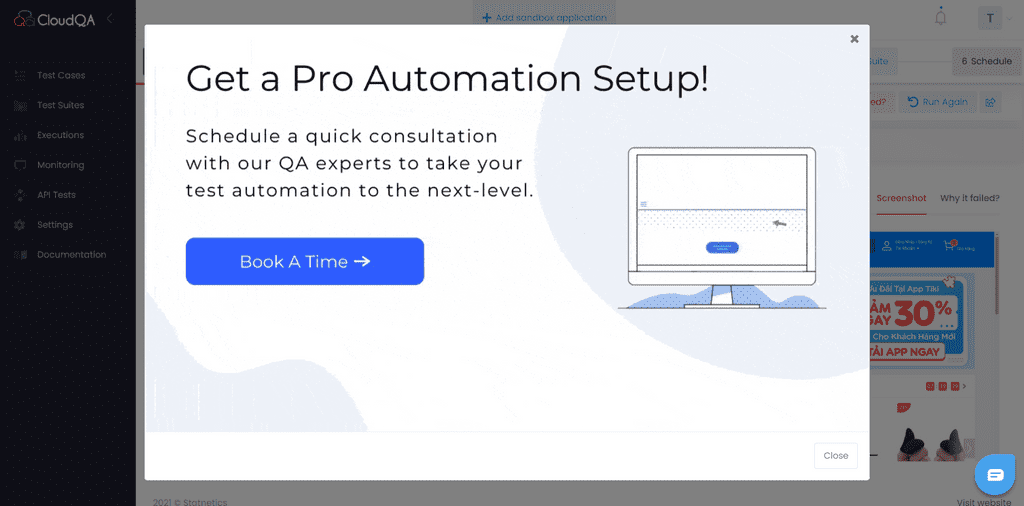 CloudQA interrupts your test run constantly with this annoying salesy message